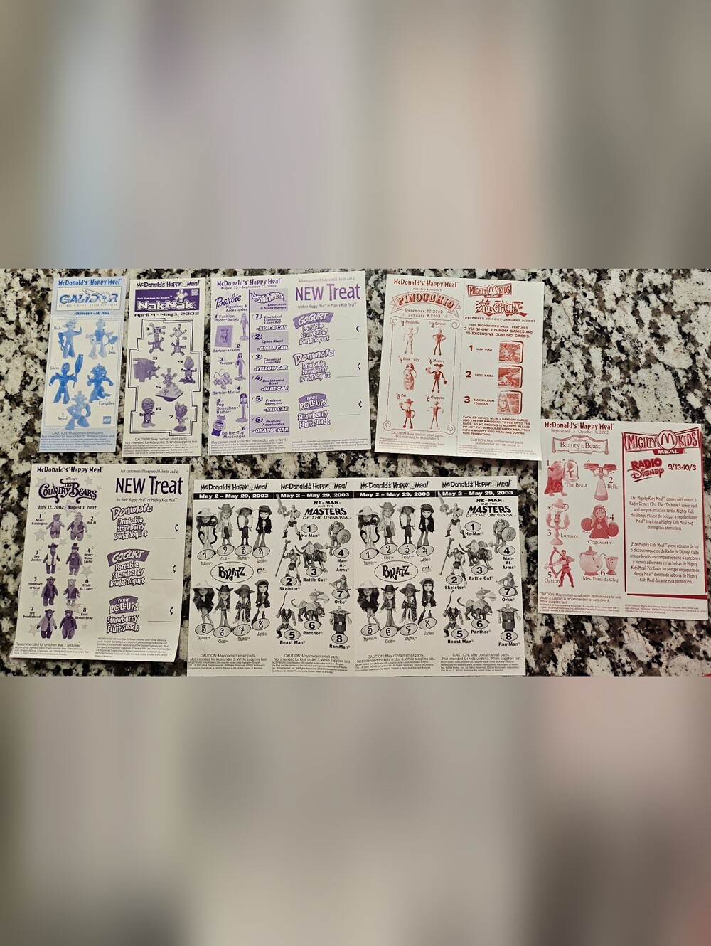 Early 2000s McDonald's Happy Meal Toy Collection Sheets